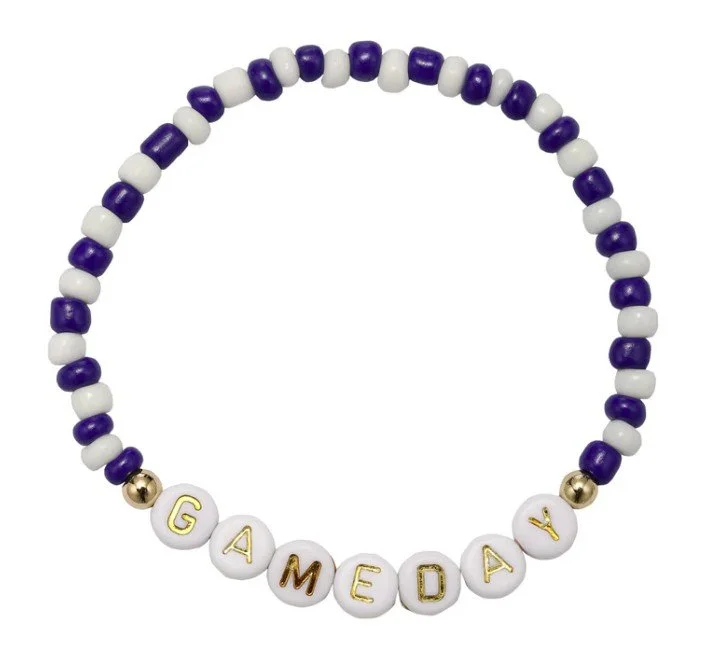 Royal Blue, White "Gameday" Seed Bead Beaded Bracelet