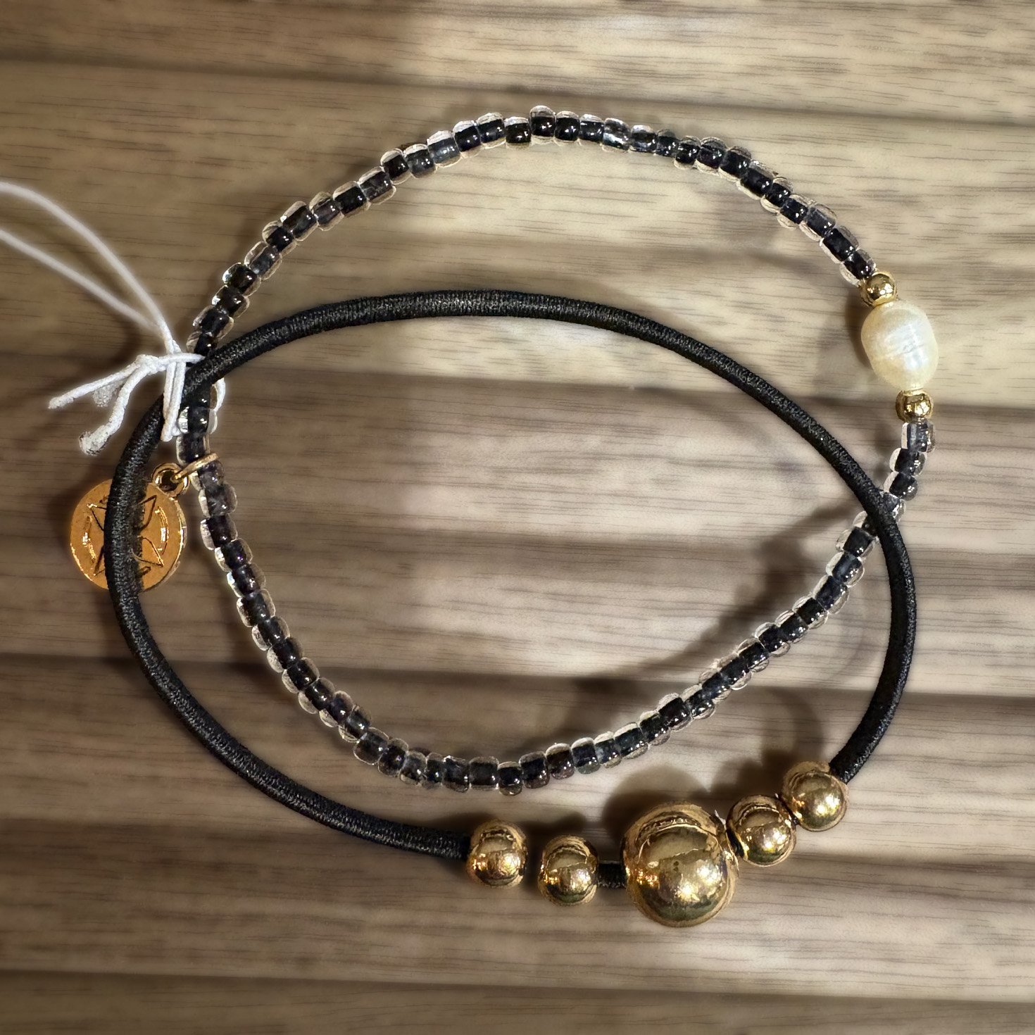 Black, Gold, and Pearl Bracelet Set