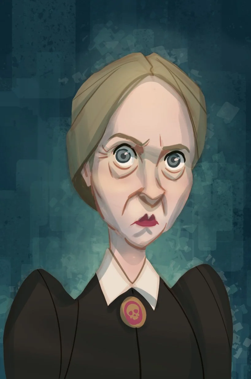 portrait illustré cartoon d'une vieille lady du manoir hanté issu du jeu de société "Cach' Fantôme"