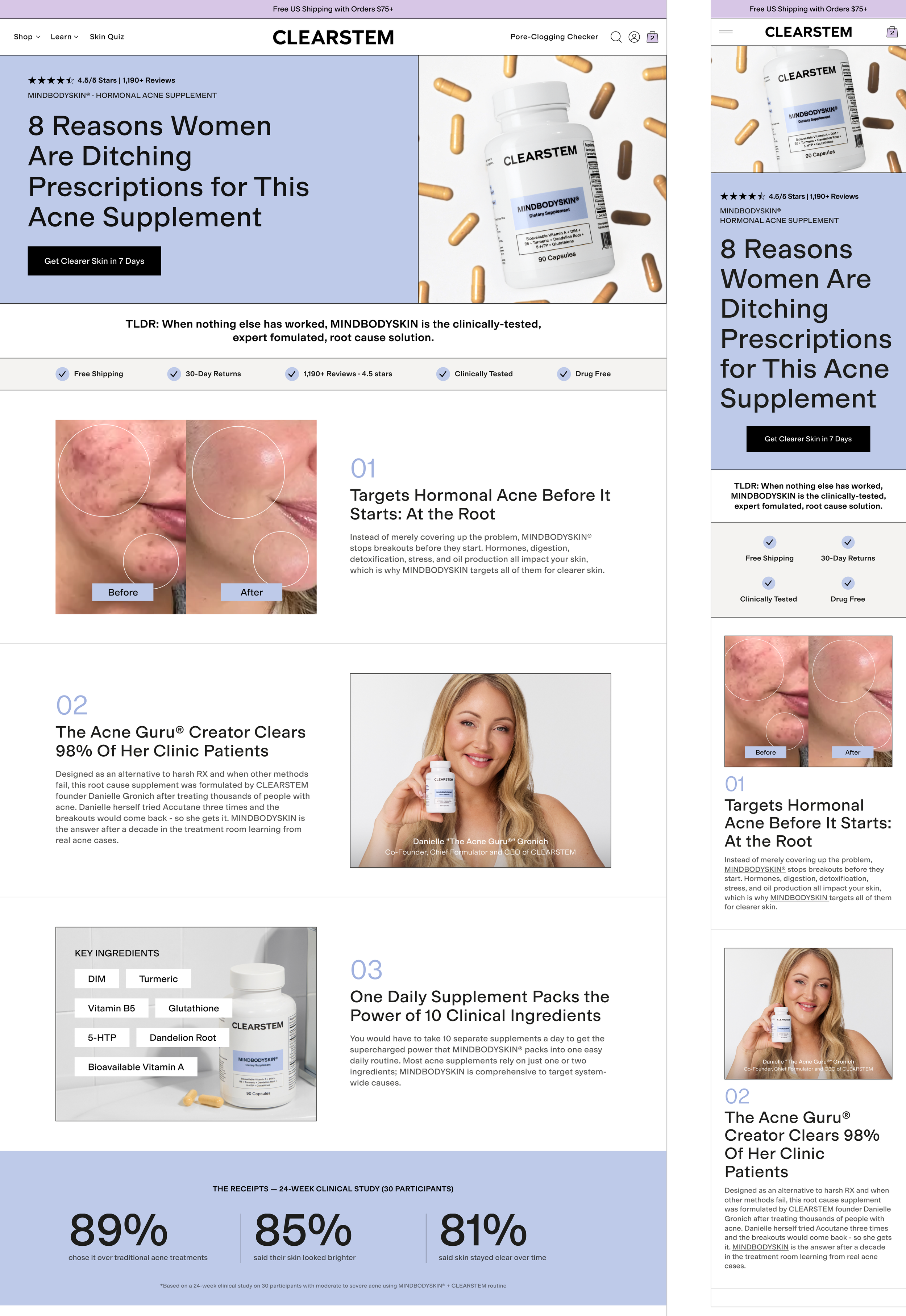 MINDBODYSKIN Paid Landing Page