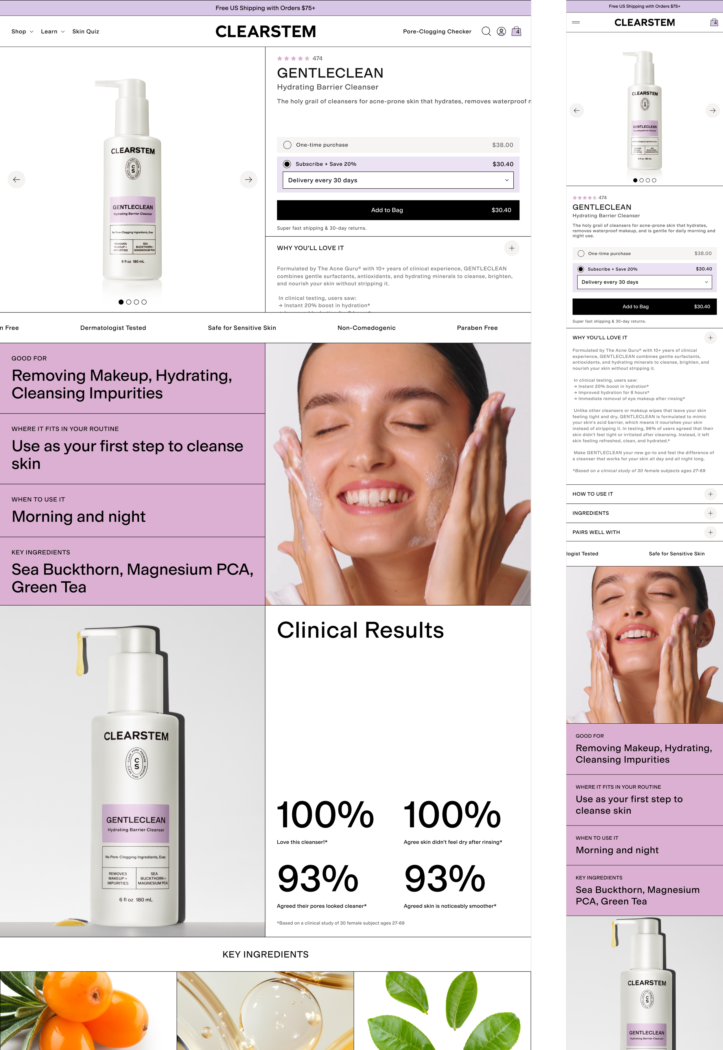 Product Detail Page for all CLEARSTEM Products