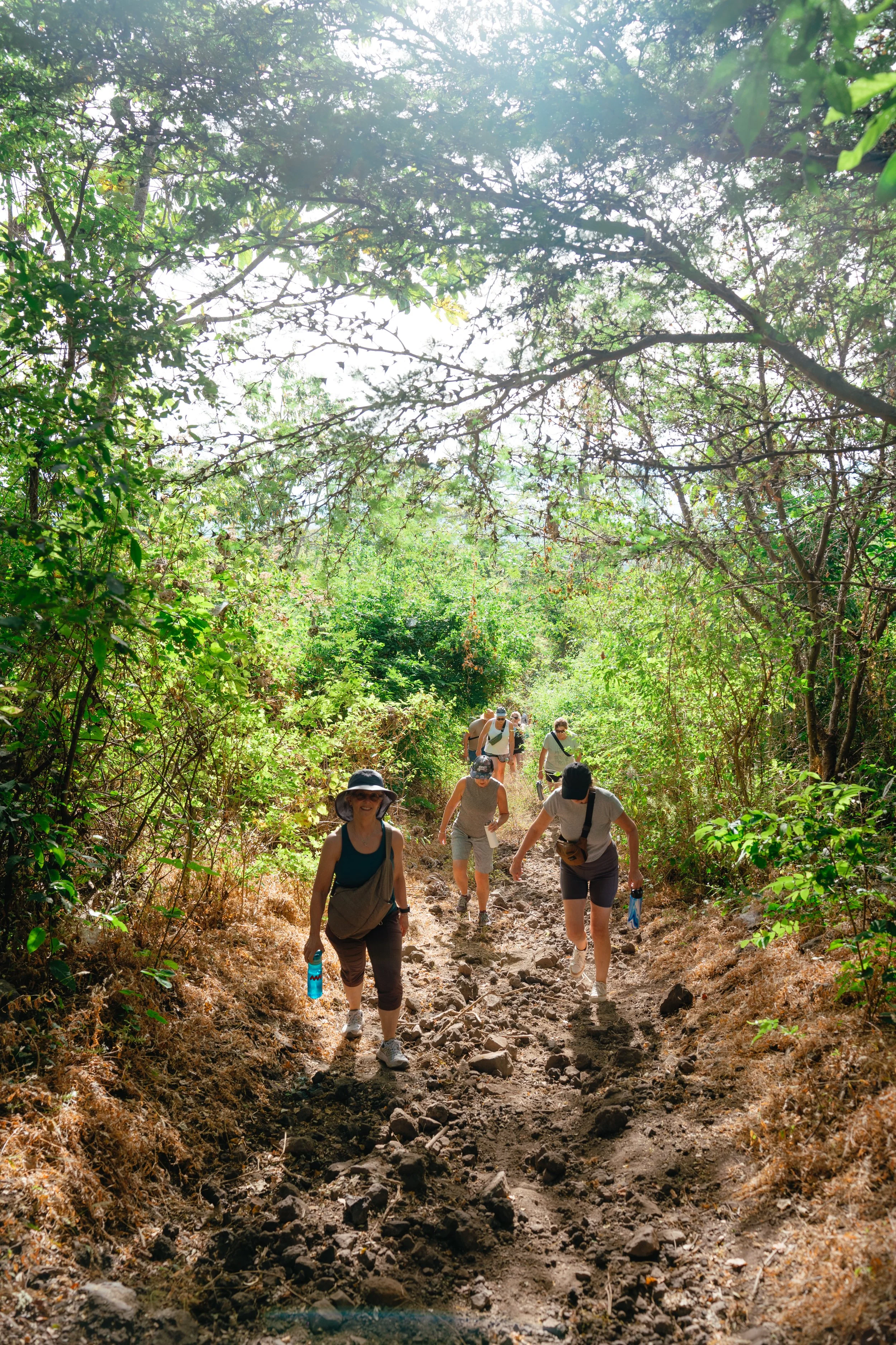 Retreat group hiking a forested trail on the Cosigüina volcano in northern Nicaragua