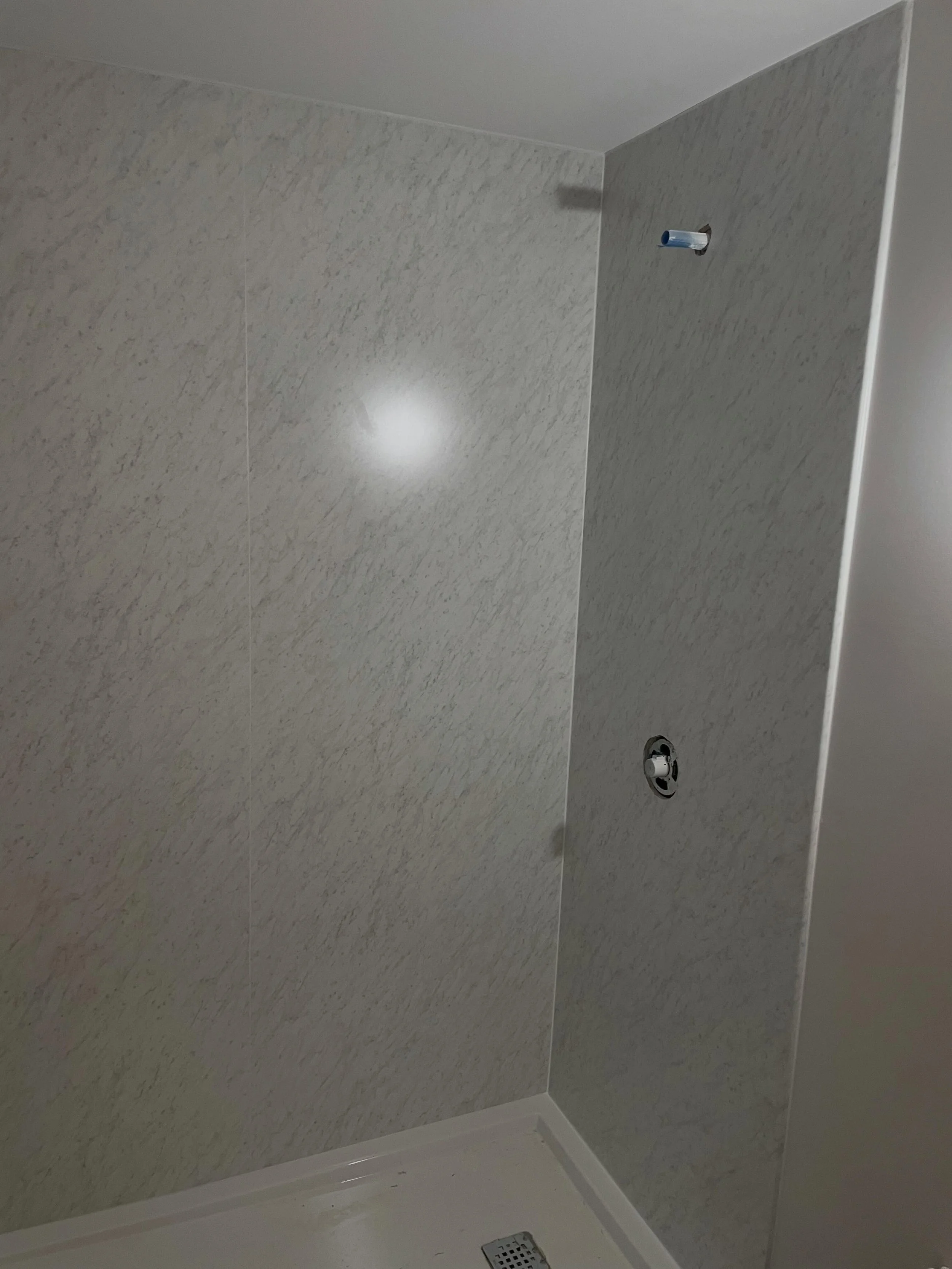 Shower walls are in and ready to go.