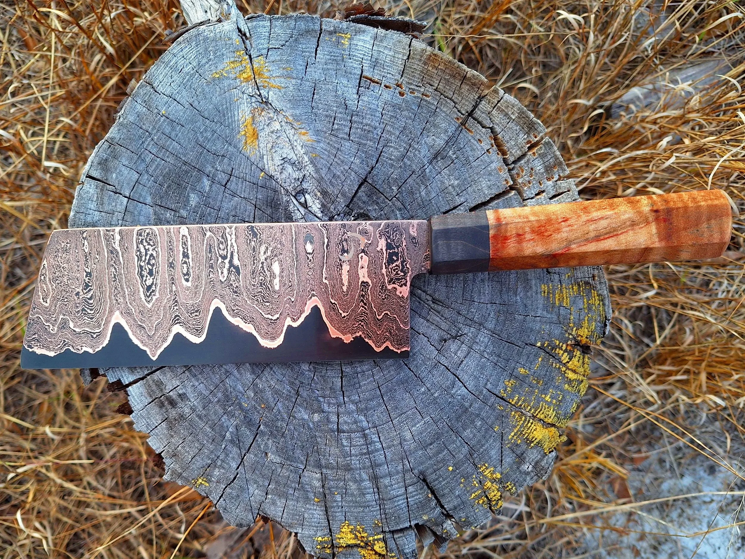 120 Layer Copper Damascus K-tip Chef Knife