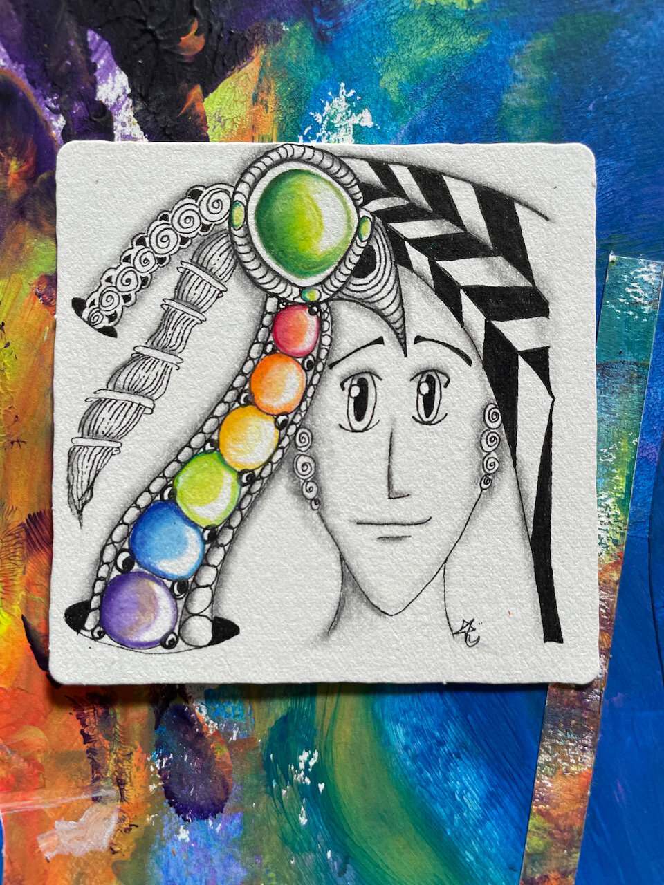 Zentangle® tile 3.5” x 3.5” by Annie Rocha