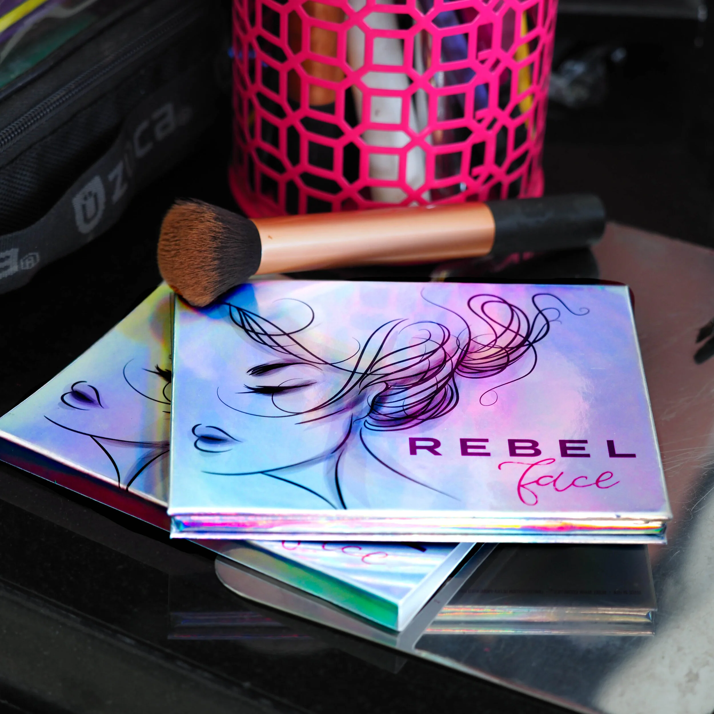 A makeup palette labeled 