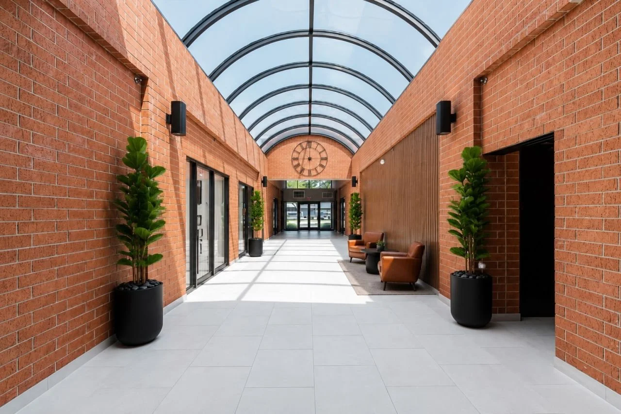 Interior atrium corridor at 505 E. Golf Road, Arlington Heights, managed by Leading Edge Realty Advisors