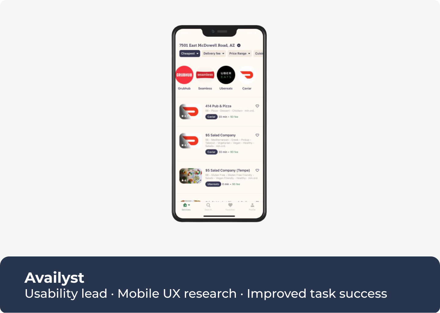 Availyst: Usability lead · Mobile UX research · Improved task success