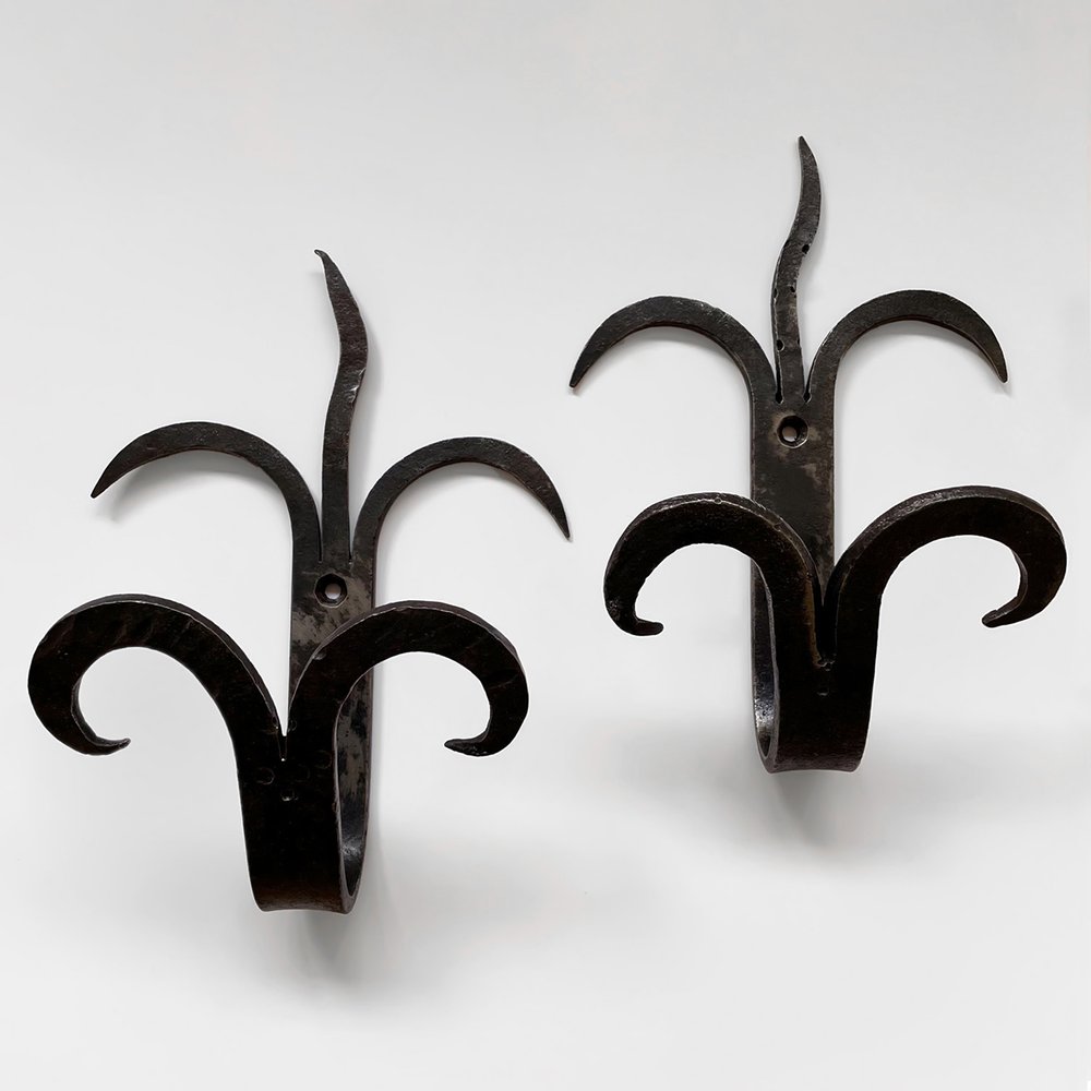 Pair of French Forged Iron Double Wall Hooks — e l e p h a n t e