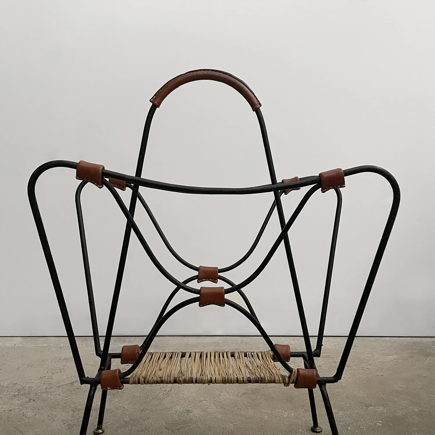 Jacques Adnet Iron & Leather Butterfly Magazine Rack 7 web.jpg