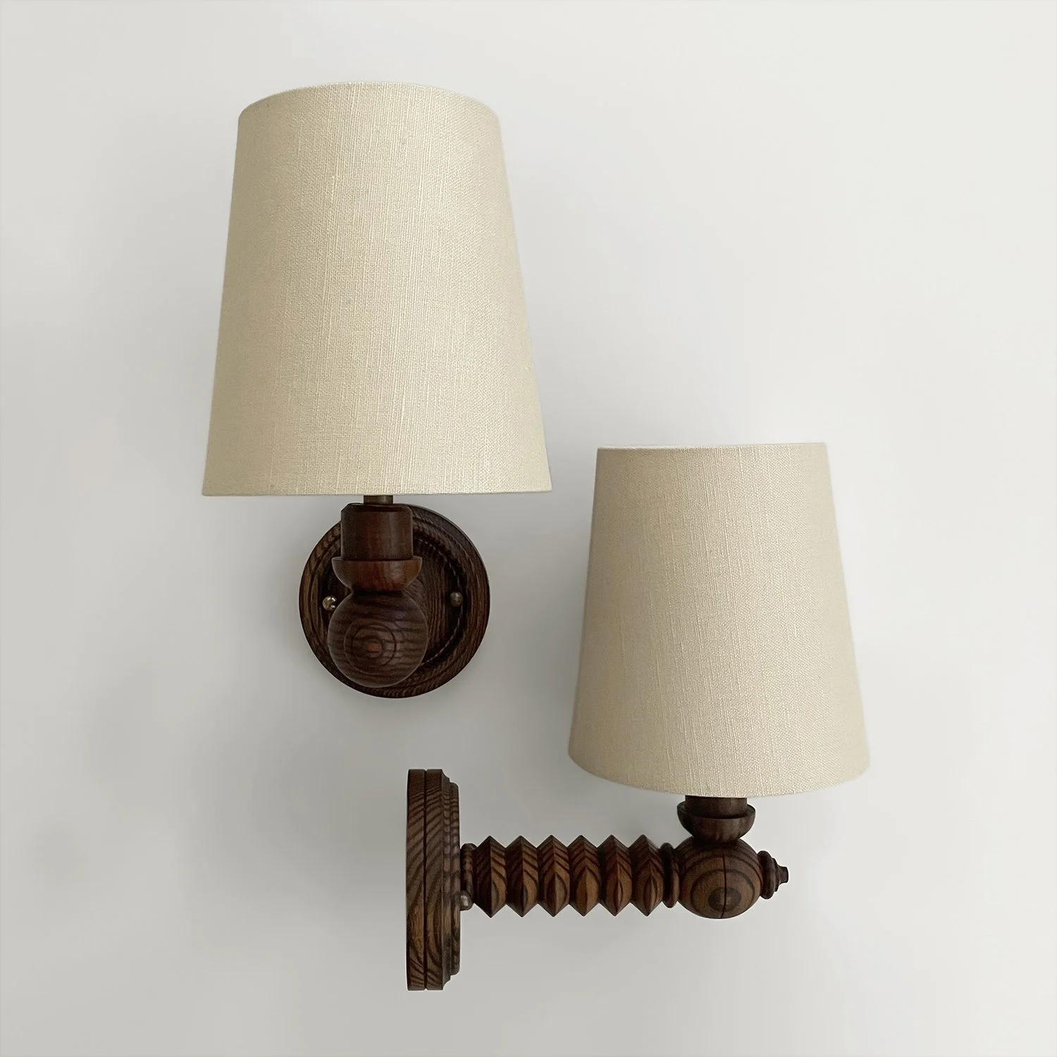 Pair of 1940s French Oak Charles Dudouyt Sconces