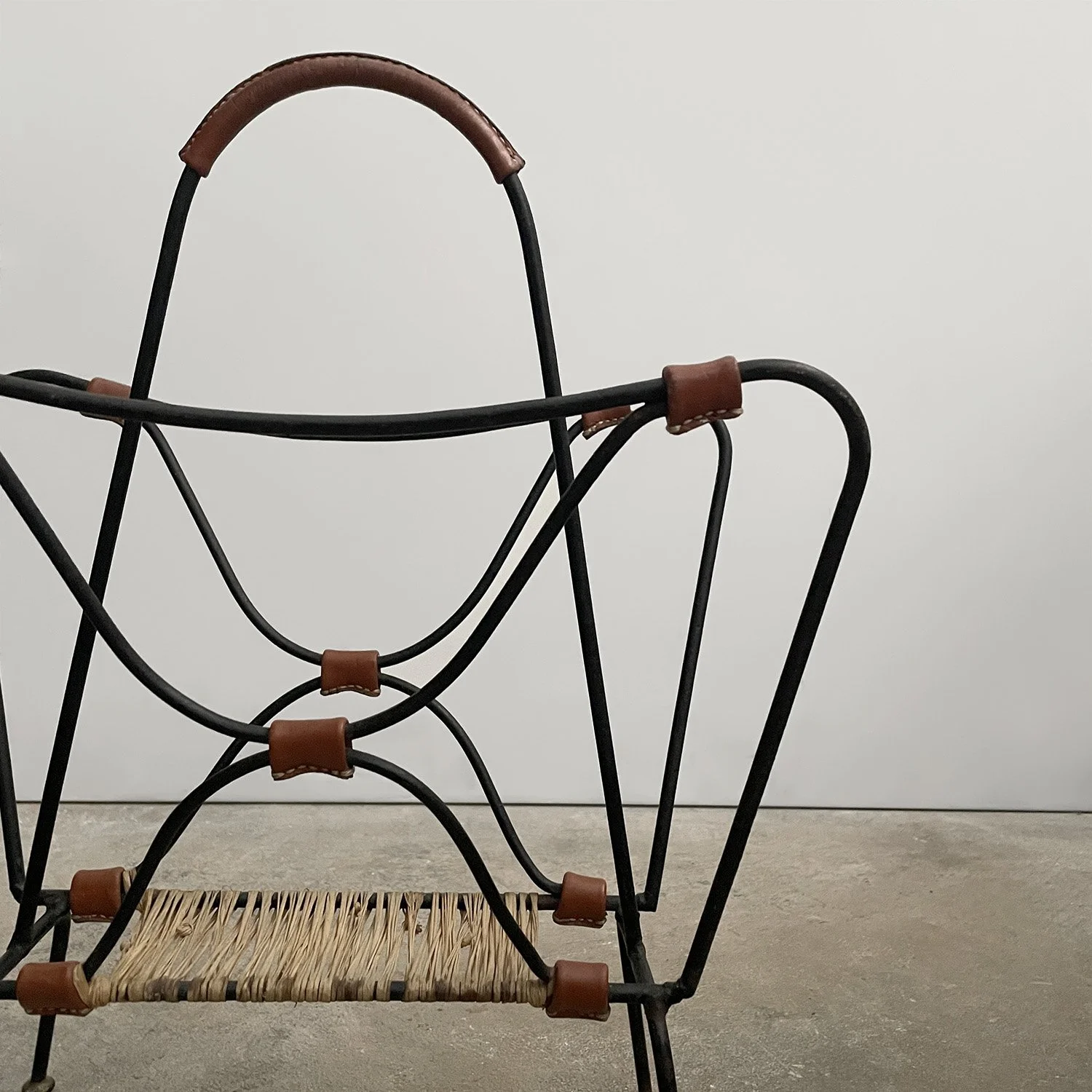 Jacques Adnet Iron & Leather Butterfly Magazine Rack 8 web.jpg