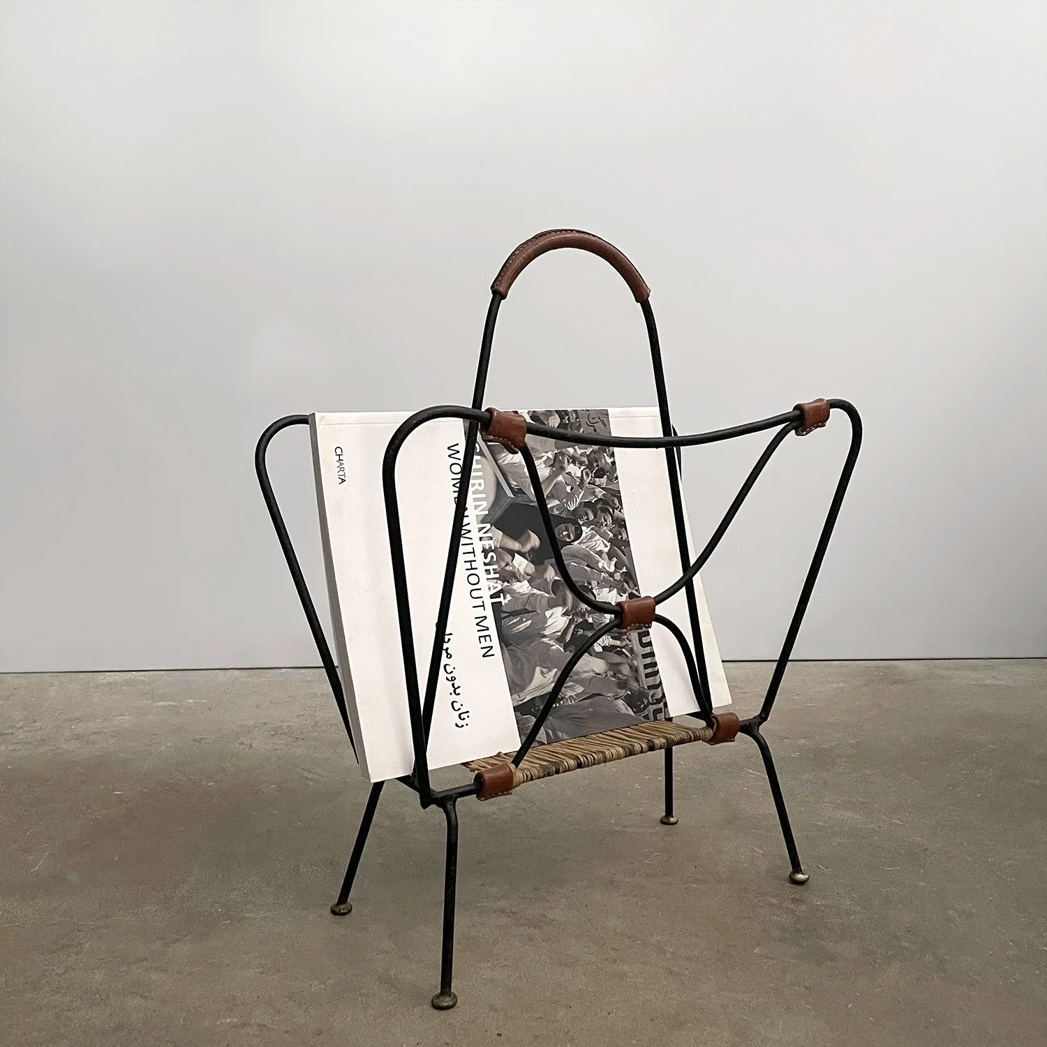 Jacques Adnet Iron & Leather Butterfly Magazine Rack 2 web.jpg