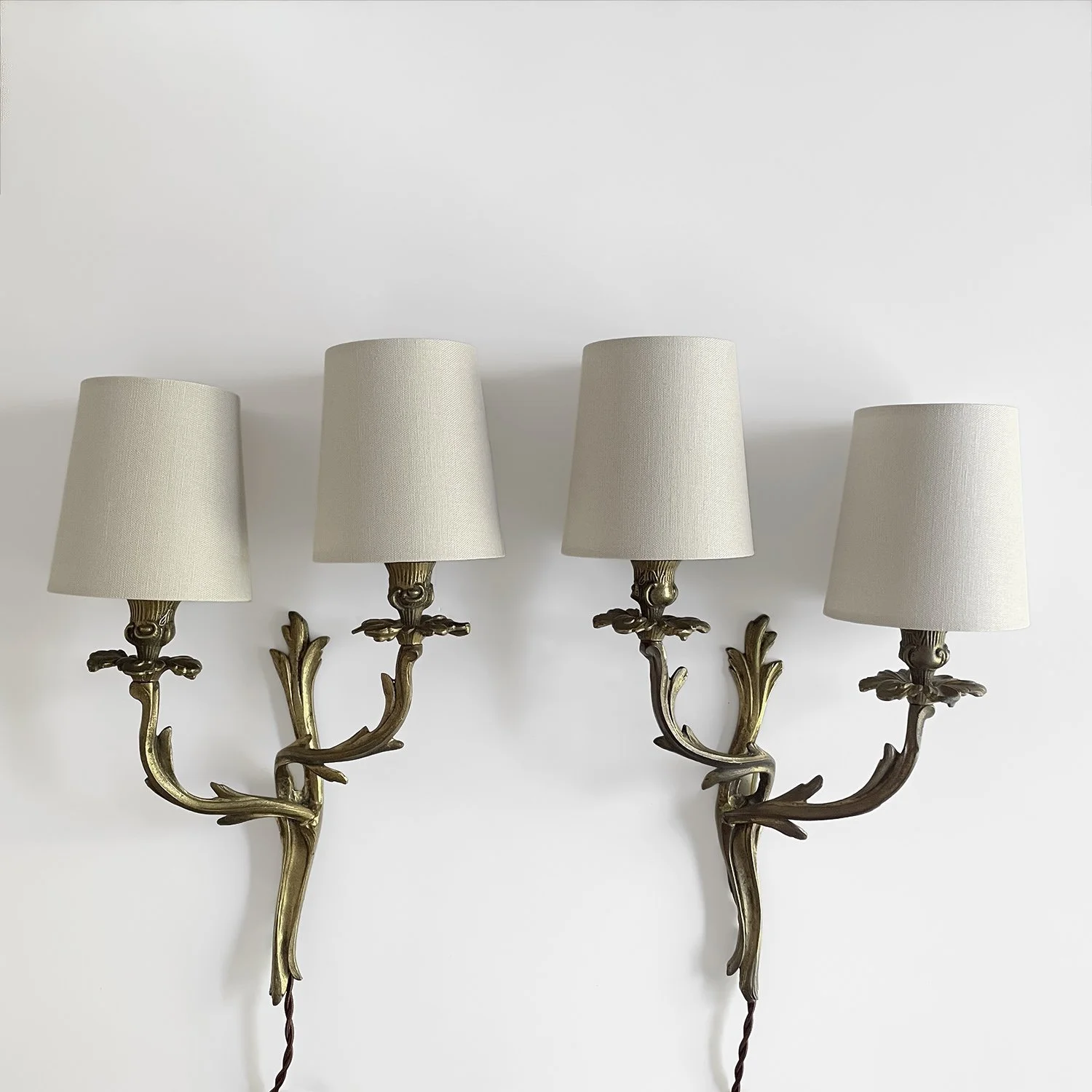 French Aged Bronze Floral Double Light Sconces