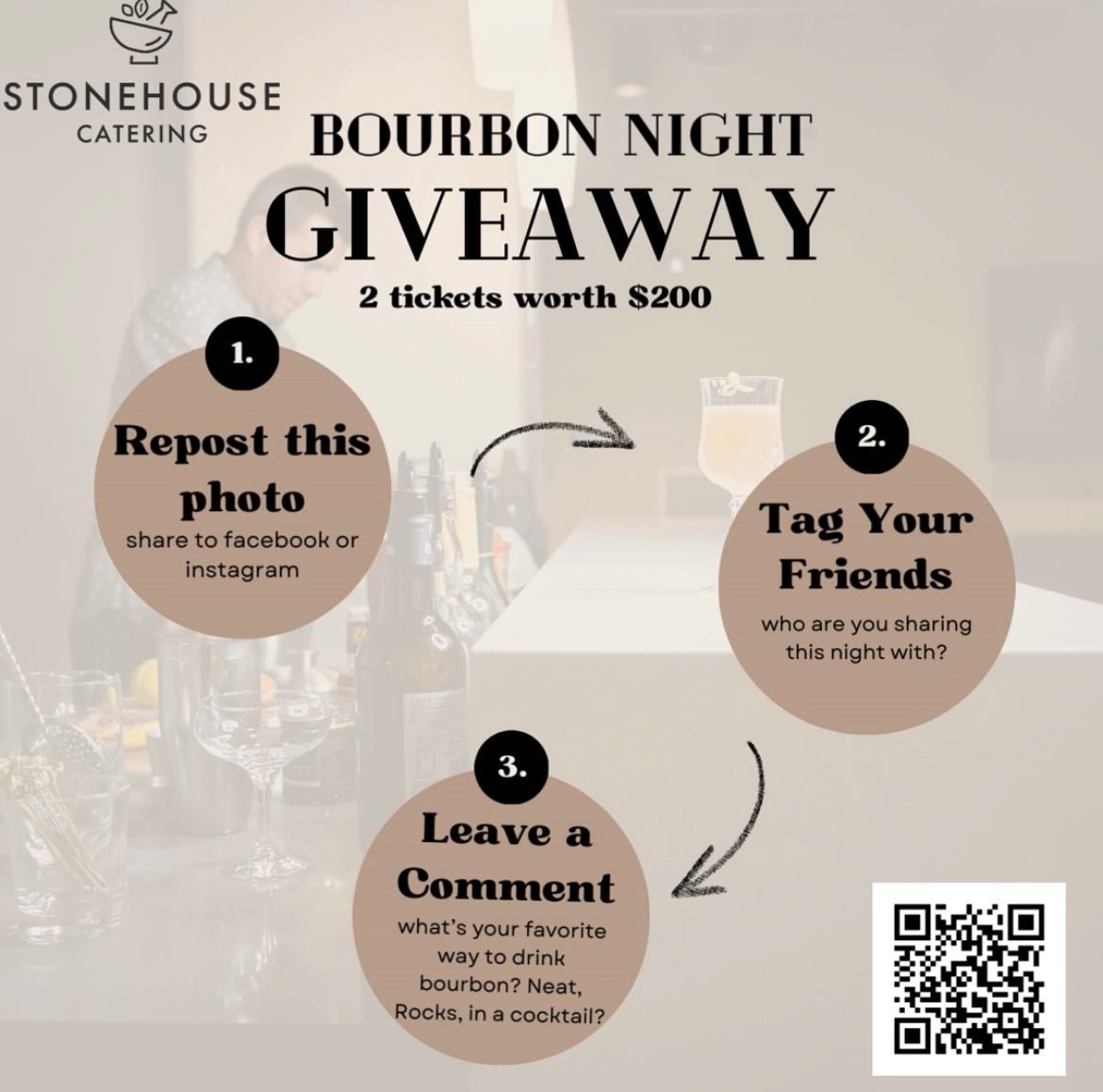 BOURBON NIGHT TICKET GIVEAWAY 
We are giving away 2 tickets to our bourbon night on Friday February 9th! Tickets include dinner, bourbon tastings, a speciality cocktail, and words from our guest speaker Andy Jolivette

HOW TO ENTER:
1~Repost this pho