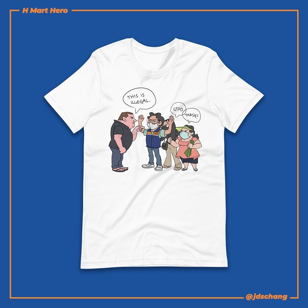 Got quite a few dms and comments about getting the H Mart Hero illustration on a tee. Link in bio! 🛒 
#hmart #ahjussi #nomasknoservice