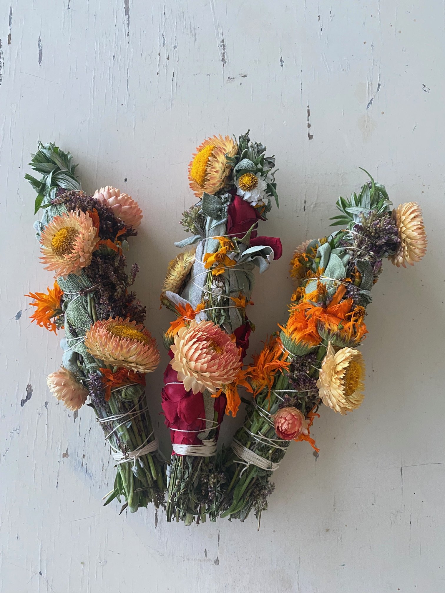 Autumn smoke sticks, clearing and peace invoking medicinal flowers and herbs