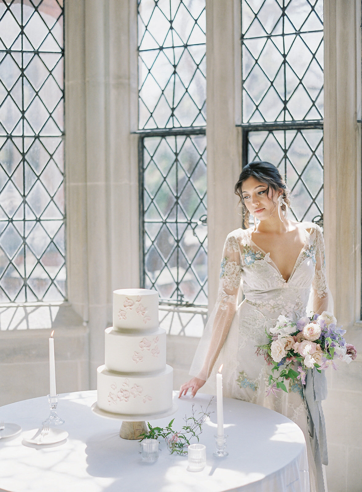 White Smooth Buttercream with Painted Buttercream Orchids | David Abel Photography | Featured in Wedding Sparrow