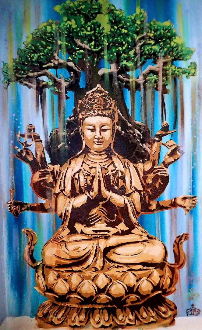 "Quan Yin"-4x8' mural for air bnb, Austin, TX