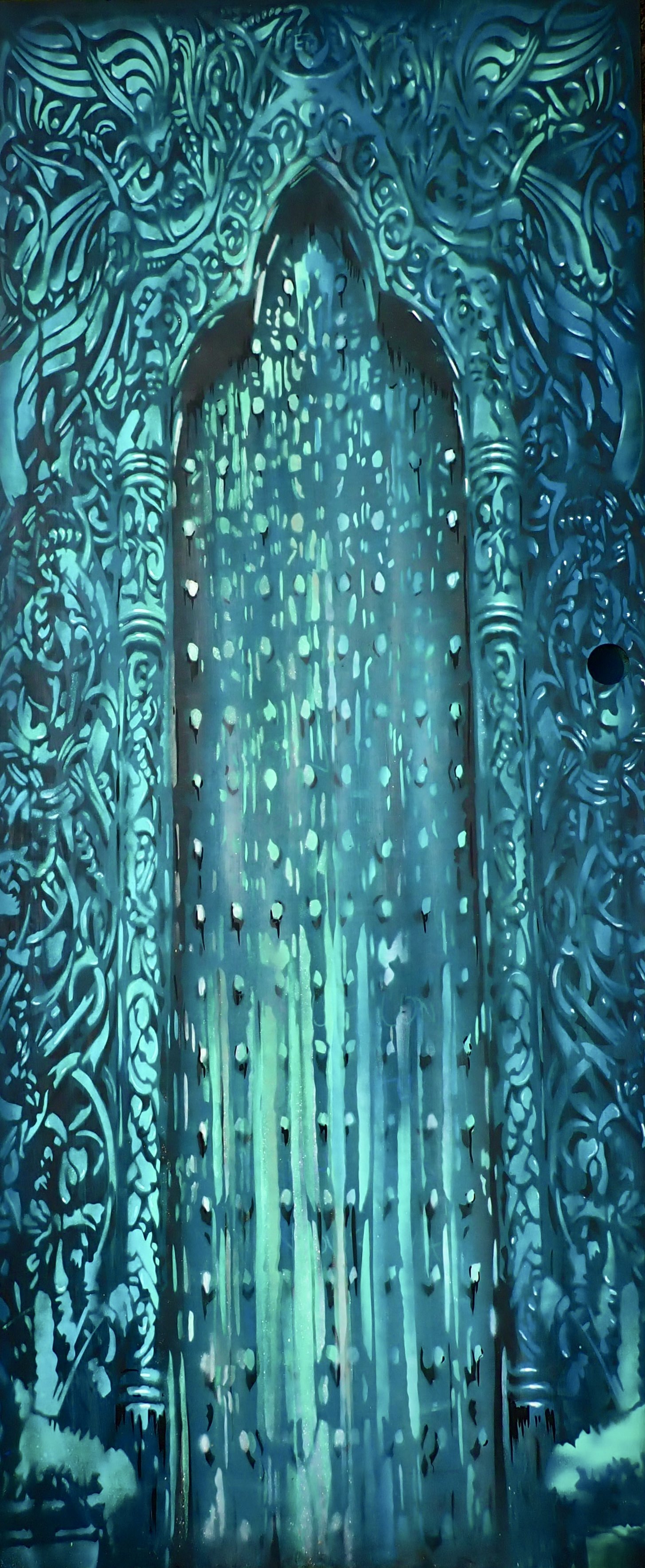 "Valhala"-double sided hand painted door-33x79"-Dm for purchase