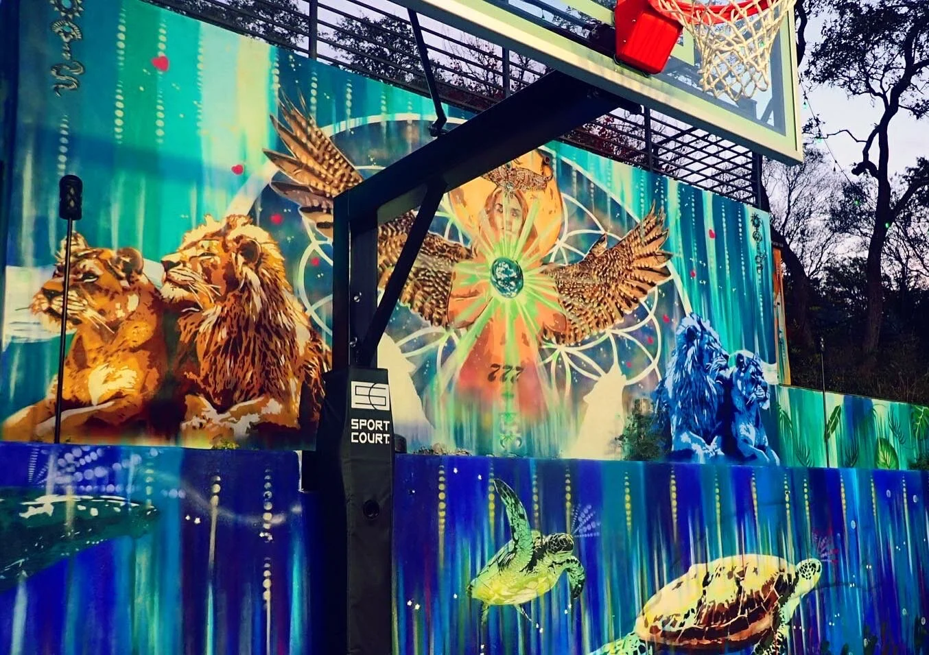 "Isis and The New Earth"-main wall for pickle ball court mural, Austin, TX