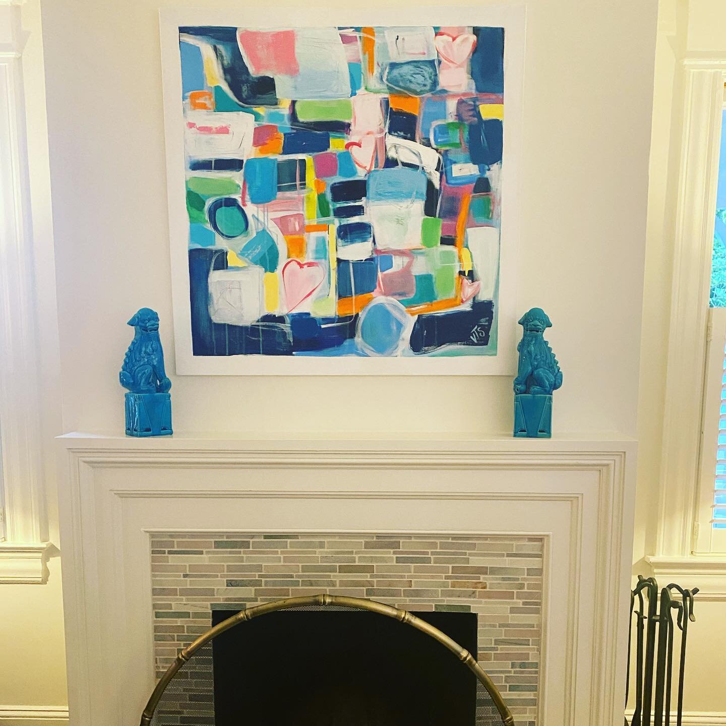 Happy art for happy people! I was so excited to see my artwork displayed in person in such a beautiful home that belongs to such a fun and loving family! 💗💗💗💗#happyartforhappypeople #colorfulabstract #personalart #chevychase #colorfulhome #color 