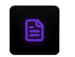 Icon of a document with a purple outline and lines representing text, on a black background.