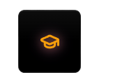 Icon of a graduation cap with a glowing effect on a black background.