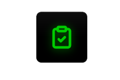 Green checkmark on a clipboard icon with a dark background