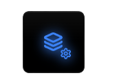 Icon representing software or data configuration with stacked layers and a gear