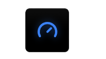Digital gauge or speedometer icon on a black background