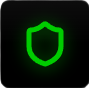 Green shield icon on a black background