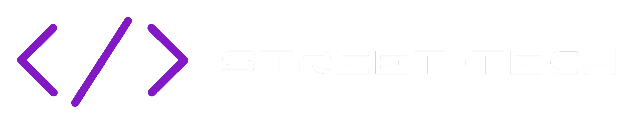 Street-Tech logo with purple angular brackets and white text on black background.