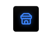 Icon of a house with a garage in blue on a black background.