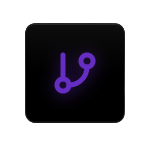 Icon with a purple line drawing of a hook or fishhook on a black background.