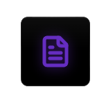 Purple document icon on a black background.