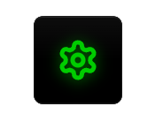 Green gear icon on a black background