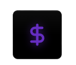 Dark background with a purple dollar sign in the center.