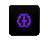 A stylized, glowing purple cloud-shaped icon on a black background
