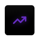 Purple upward trending arrow icon on black background