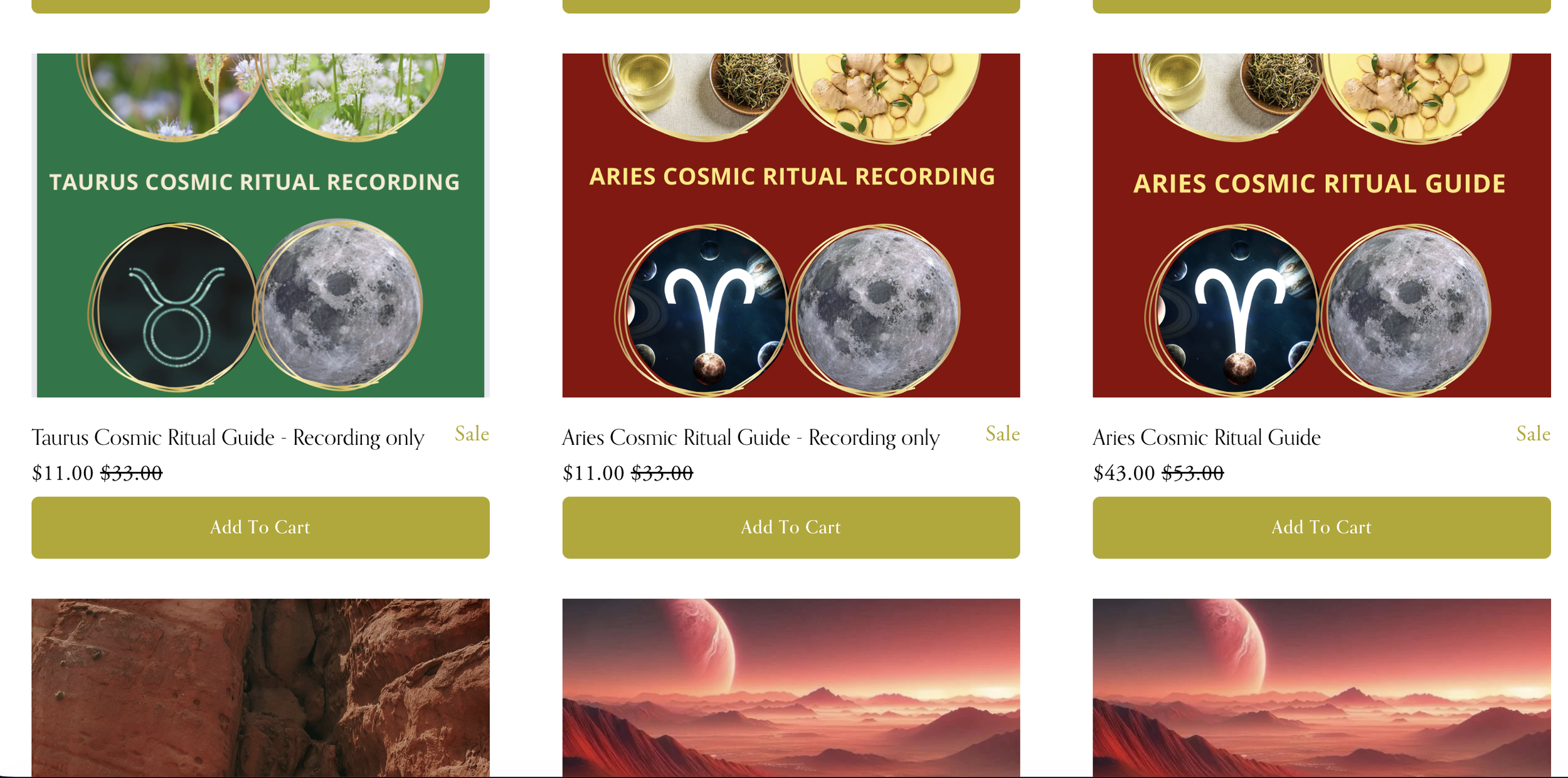 A screenshot of past courses taught by the Cosmic Doula