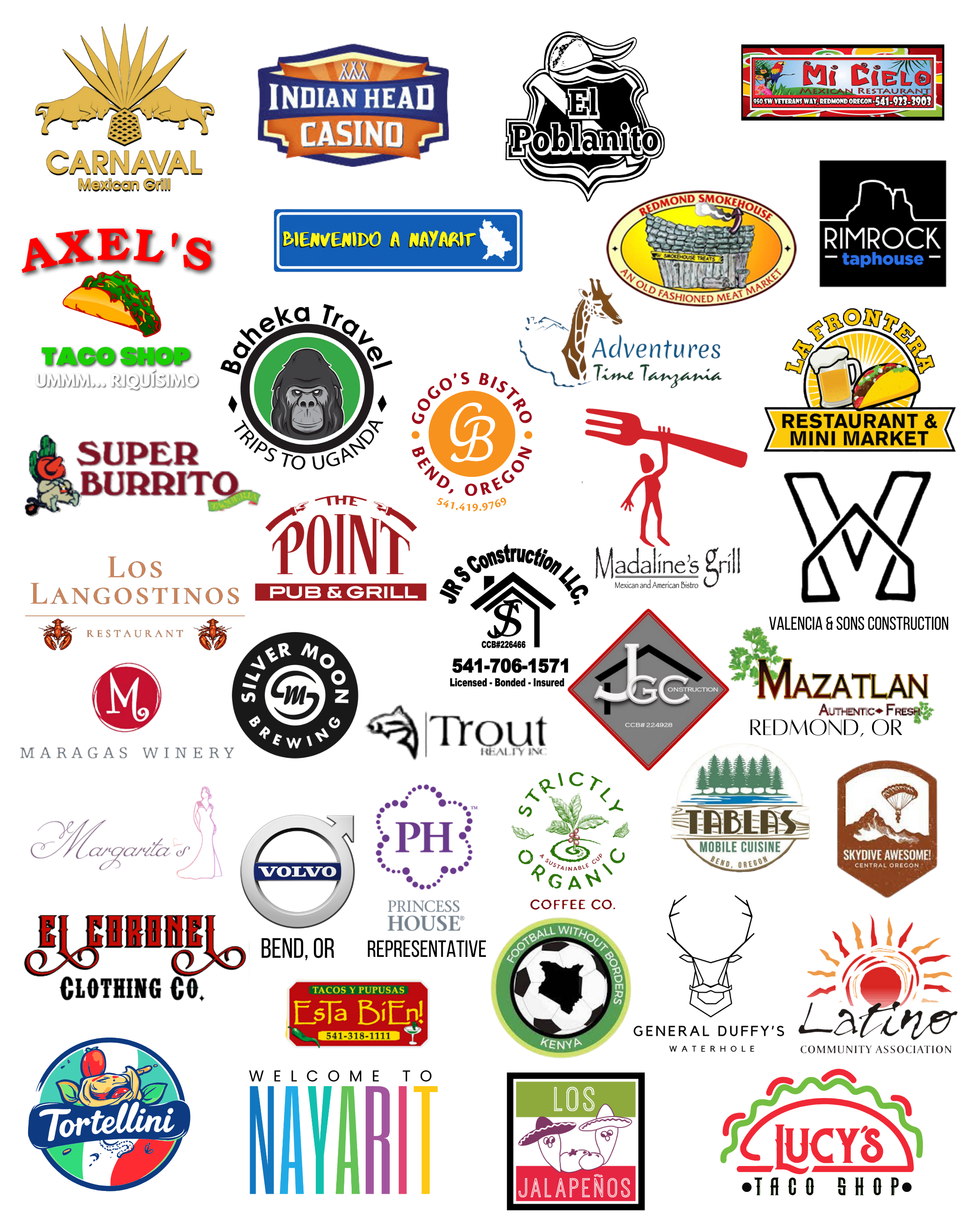 A collage of various business logos, including restaurants, construction companies, and local brands, with diverse designs and colors.