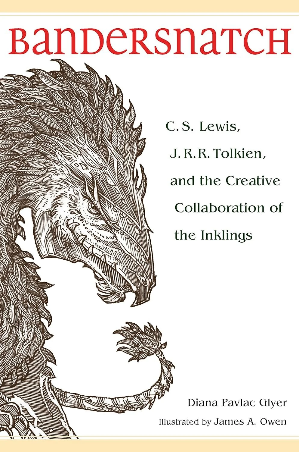 Book cover titled 'Bandersnatch' with an illustration of a dragon's head and neck on the left side, and the authors' names and contributors on the right side.