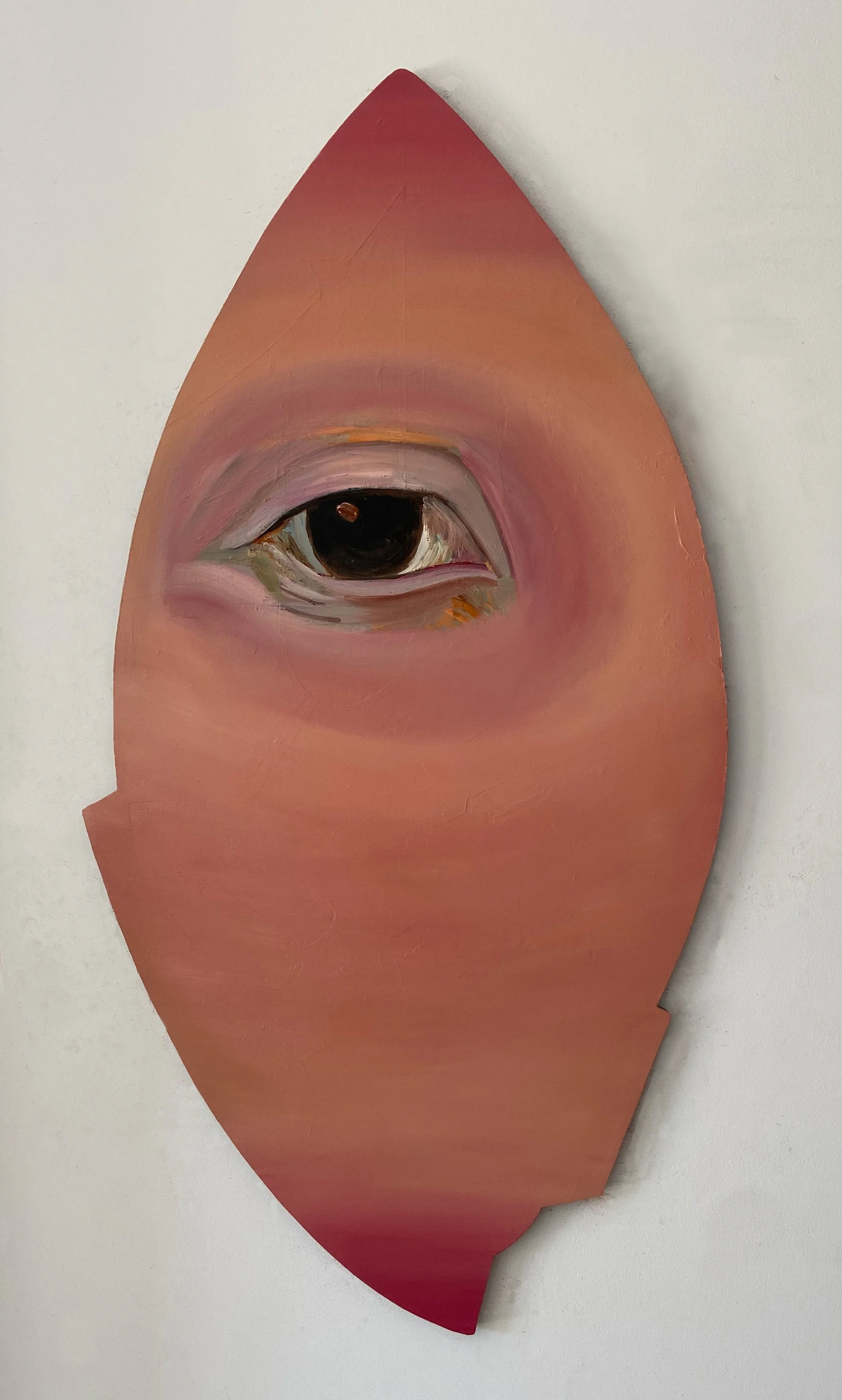 Bruise, 2022, oil on shaped panel, 48 x 25 inches