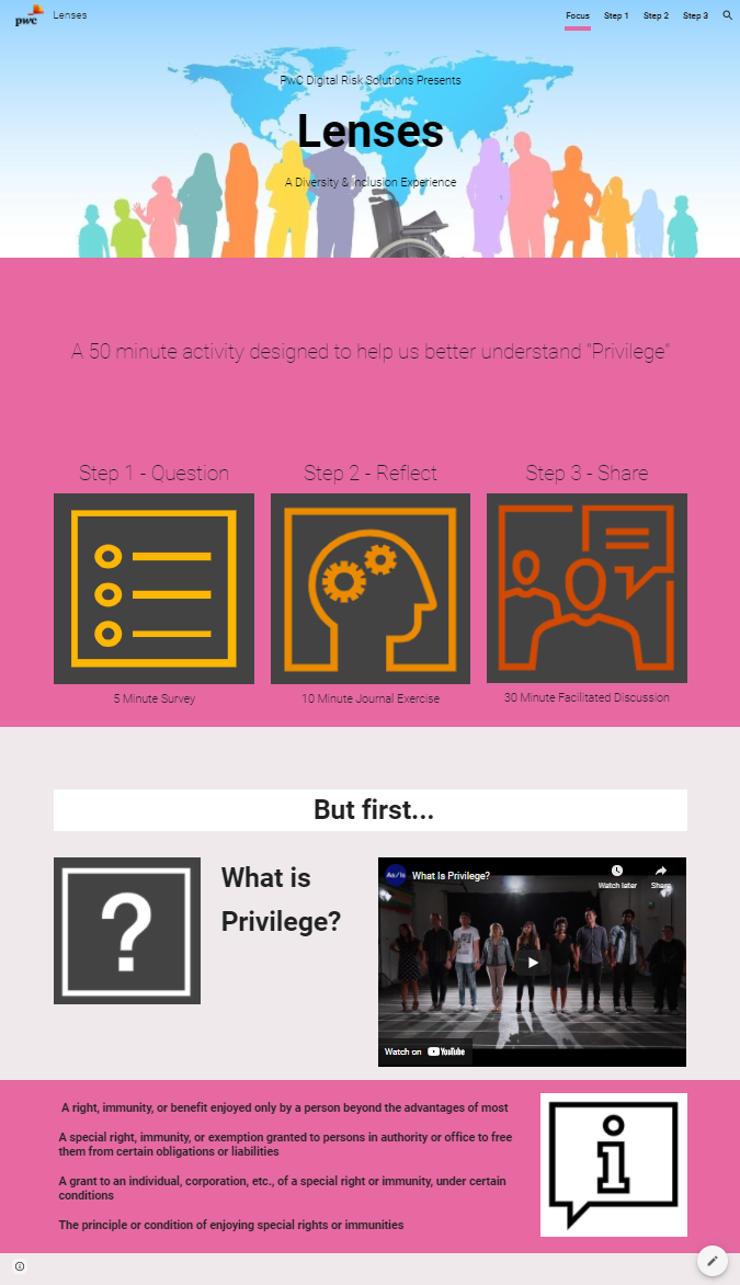 I digitized our "Privilege Walk" experience, now used by National and teams across the Firm. 