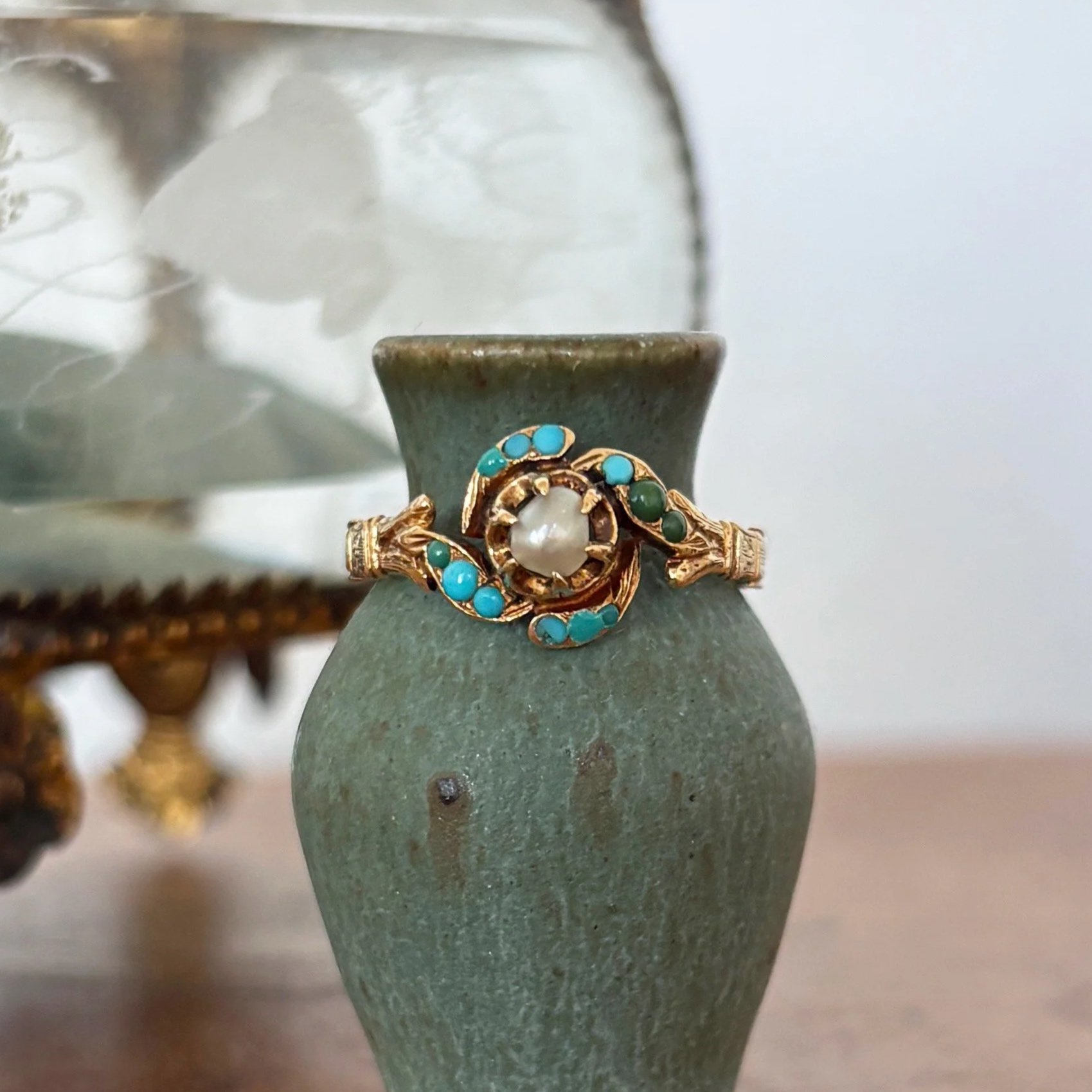 Antique Turquoise and Pearl Ring in 18ct Gold