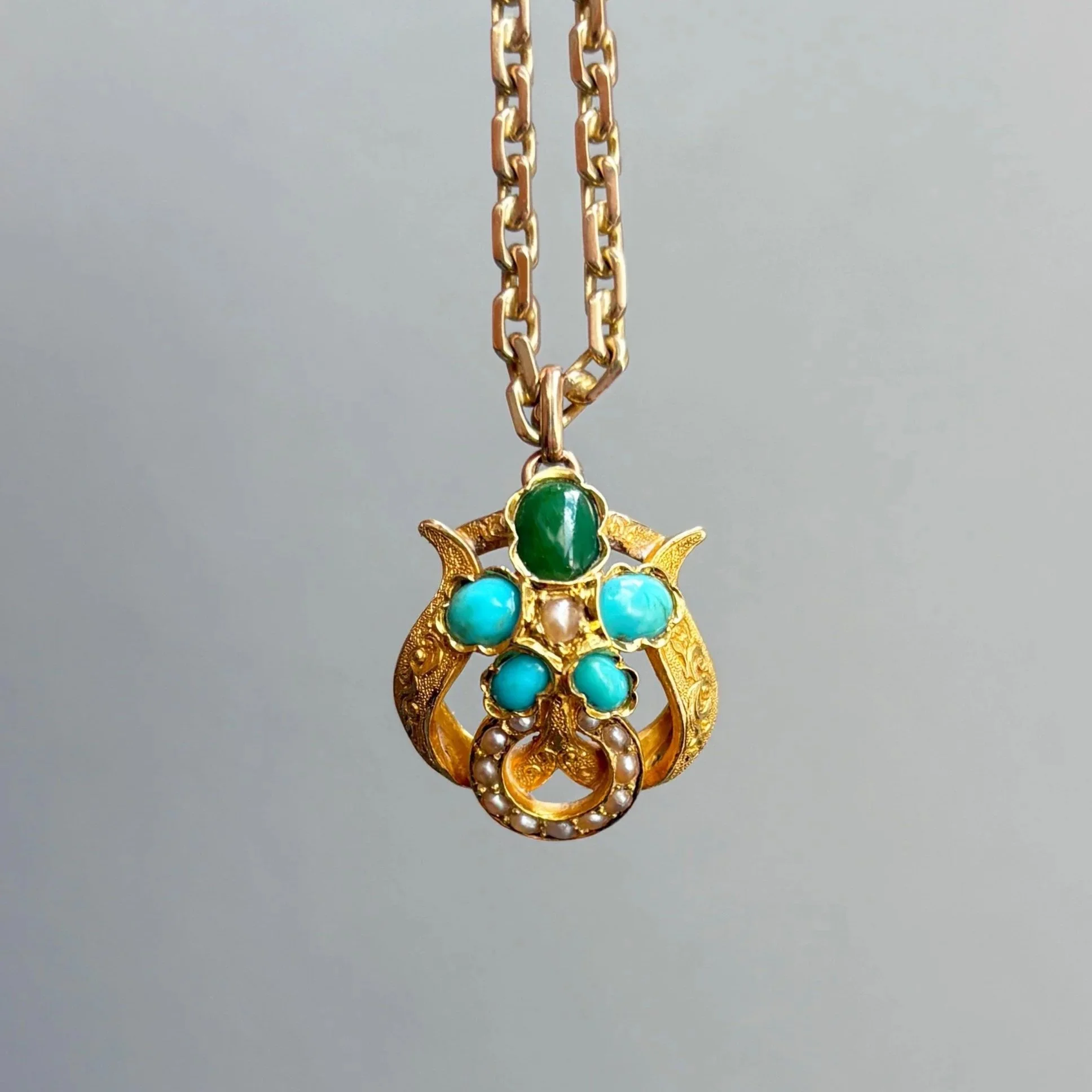 Victorian Turquoise and Seed Pearl Pendant