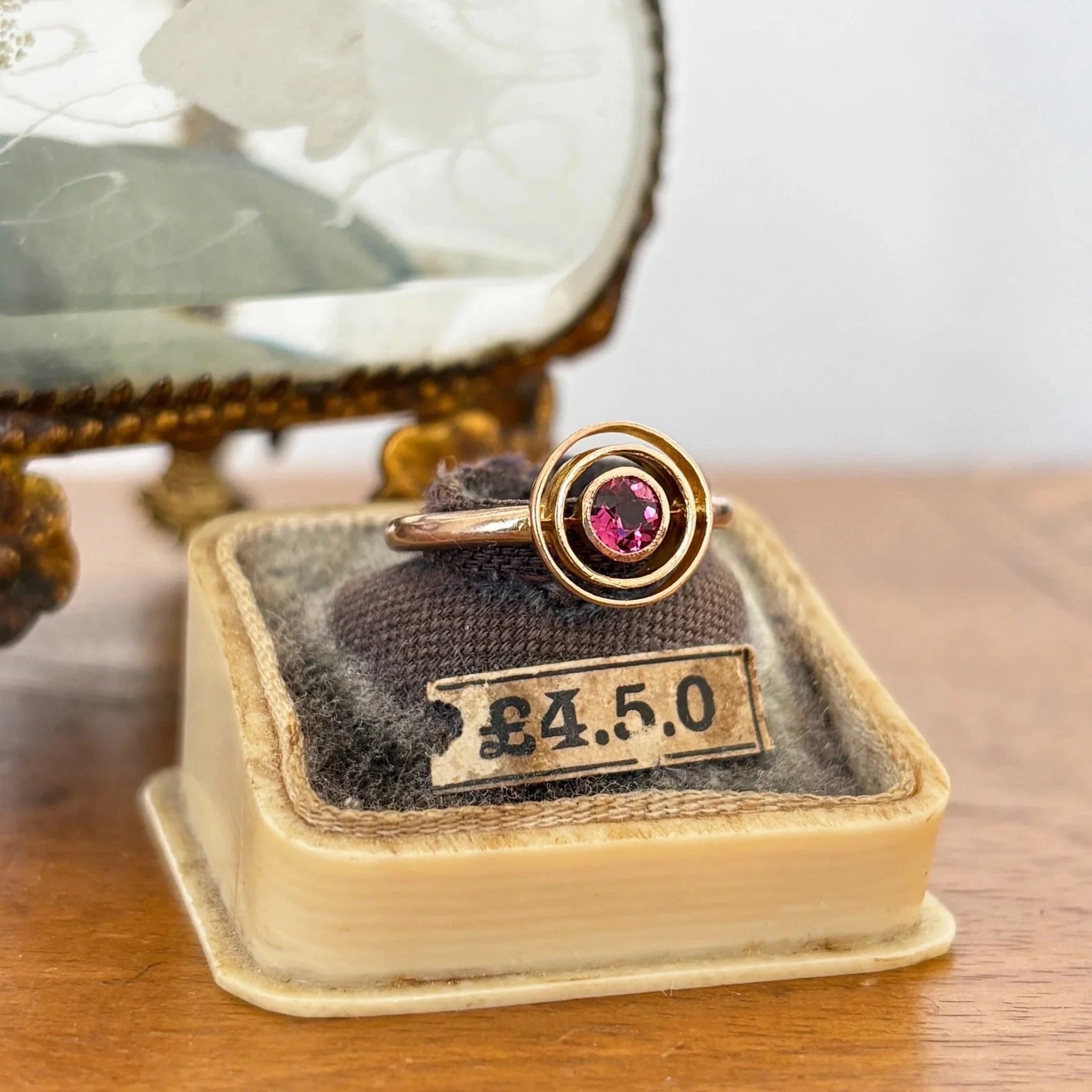 Vintage Pink Tourmaline Target Ring in 9ct Gold