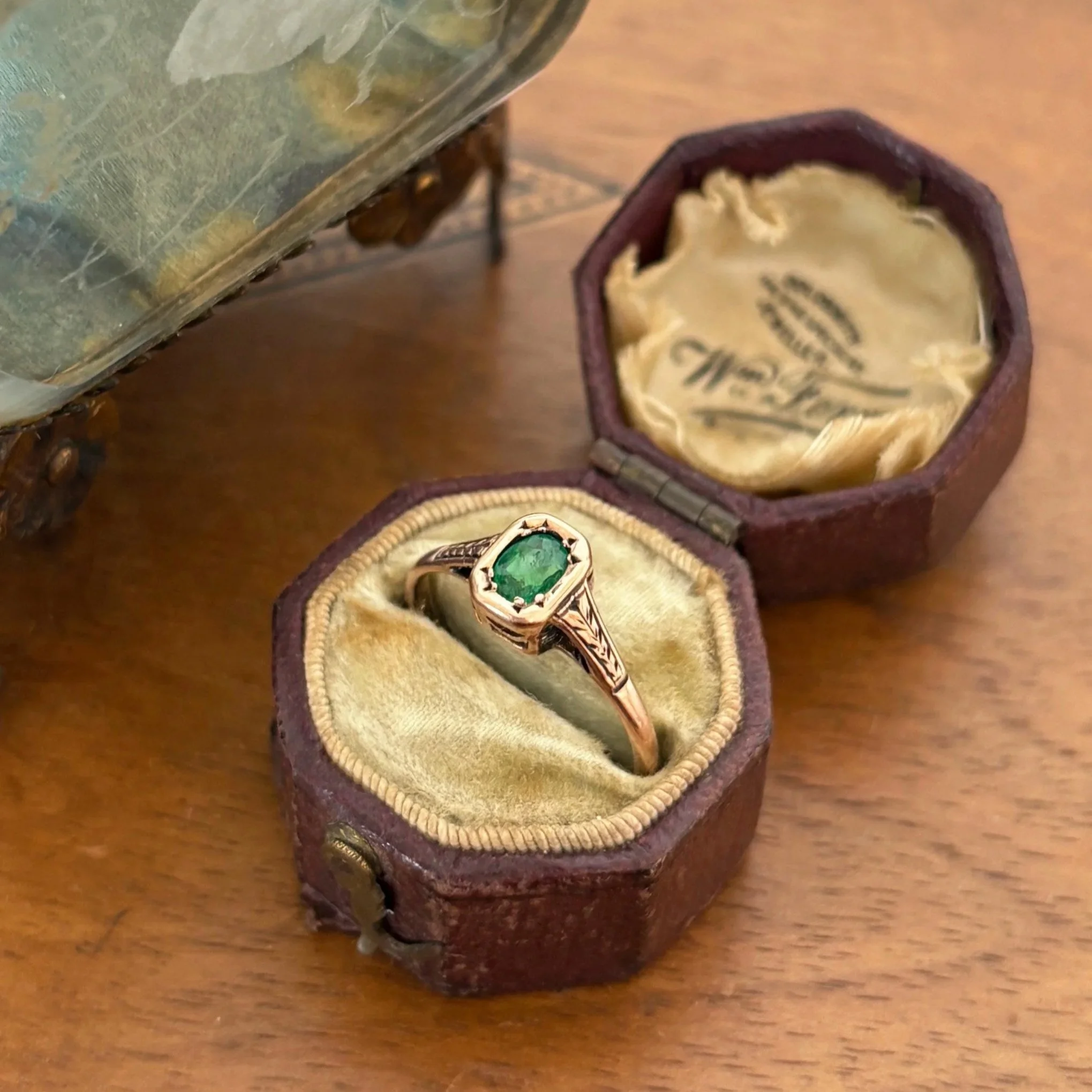 Antique Emerald Ring in 9ct Rose Gold