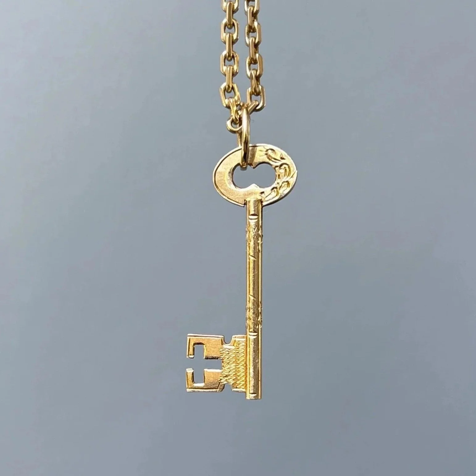RESERVED -- Antique Engraved Key Pendant in 9ct Gold